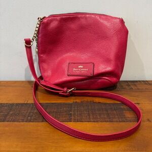 Juicy Couture Red Pebbled Faux Leather Crossbody Bag Gold Star Charm Logo